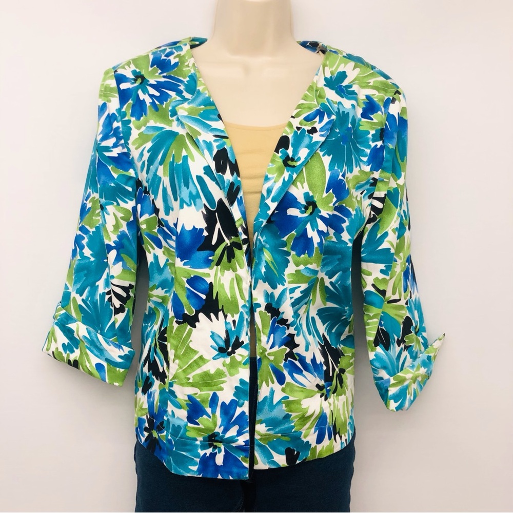 Chaus Blue Green White Floral Jacket - Picture 14 of 16